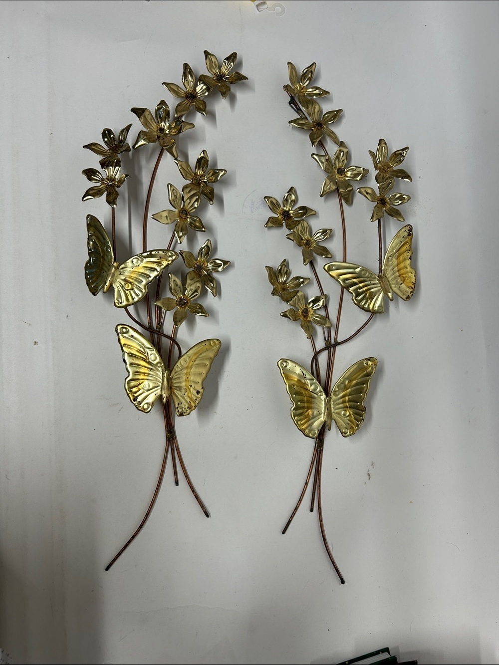 Gold Metal Butterfly Wall Art - Pair Home interior brass copper vintage